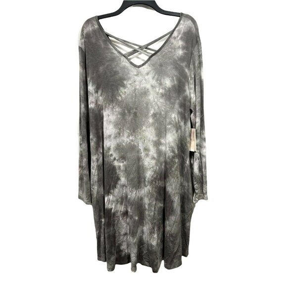 A Beautiful Soul Tie Dye Tunic Dress Dusty Olive Stretch‎ Knit V-Neck L/S NWT - Picture 10 of 12
